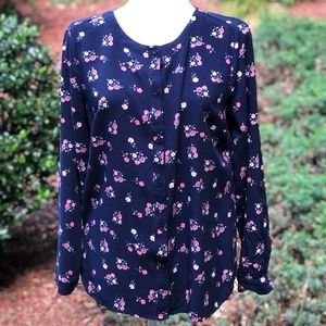 Laura Scott Floral Button-down Blue Pink Size L